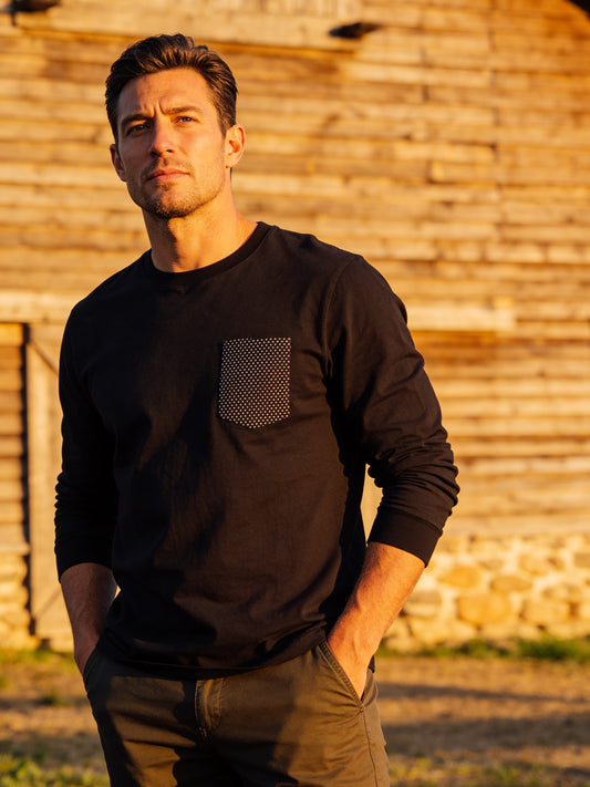 Flying R Ranchwear - Black Dot - Long Sleeve - Pocket T-shirt - Made in USA
